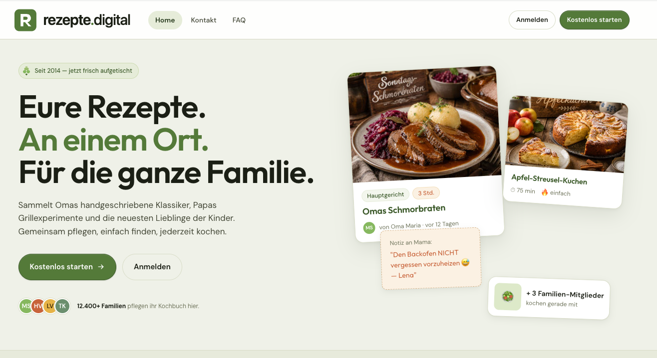 Screenshot der Plattform rezepte.digital